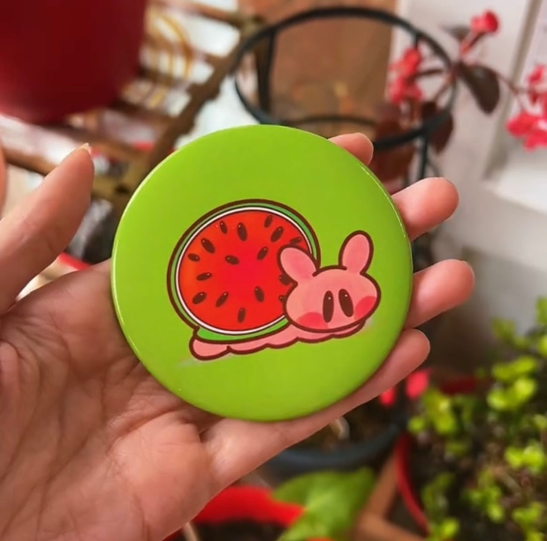 Watermelon Snail Fundraiser Button – MarDeLunaArts